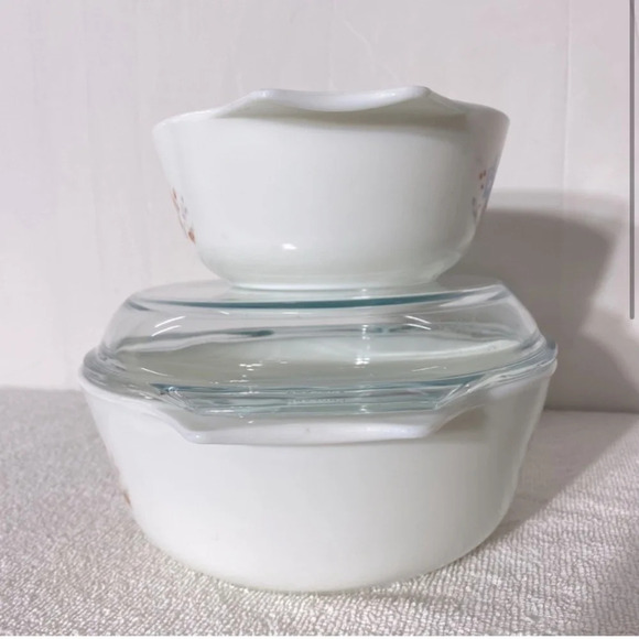 Vintage England Pyrex Blue Iris Casserole Dishes X2 W  One Lid - Picture 2 of 16